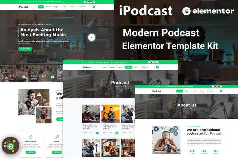 iPodcast - Modern Podcast Elementor Template Kit