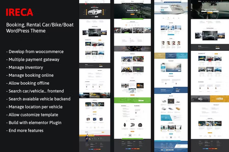 Ireca - Car Rental Boat, Bike, Vehicle, Calendar WordPress Theme