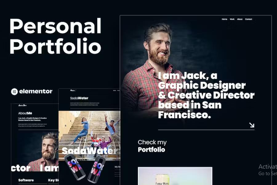Jack.Dir - Personal Design Portfolio  Elementor Template Kit product preview