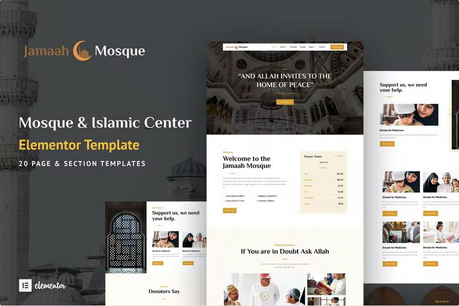 Preview image for Jamaah - Mosque & Islamic Center Elementor Template Kit