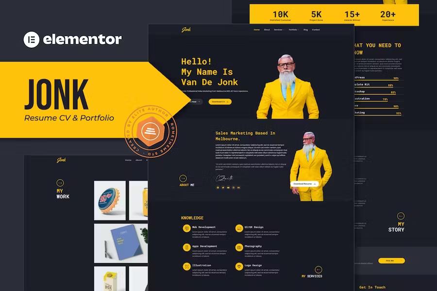 Product preview supplied for Jonk - Resume CV & Portfolio Elementor Template Kit