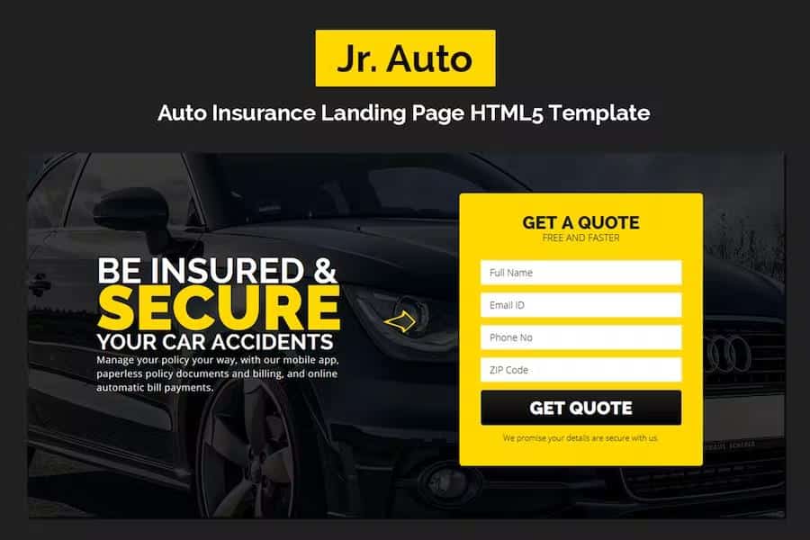 Jr. Auto Insurance Landing Page - Responsive HTML5 Template