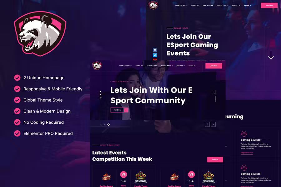 Junio - E-Sport Gaming Events & Streamer Elementor Template Kit product preview