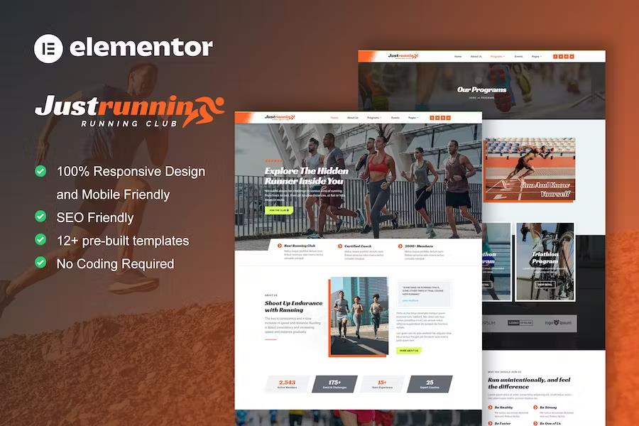 JustRunnin - Running Club Marathon & Sport Event Elementor Template Kit product preview