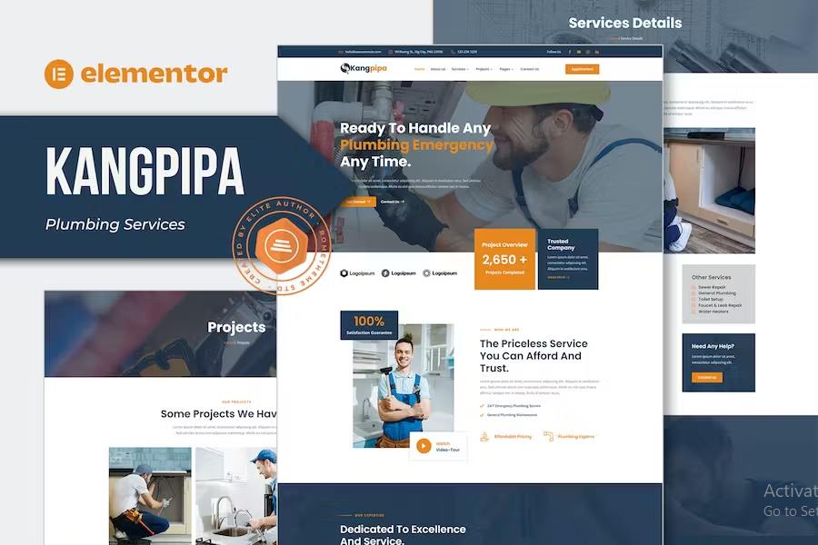 Product preview supplied for Kangpipa - Plumbing Services Elementor Template Kit