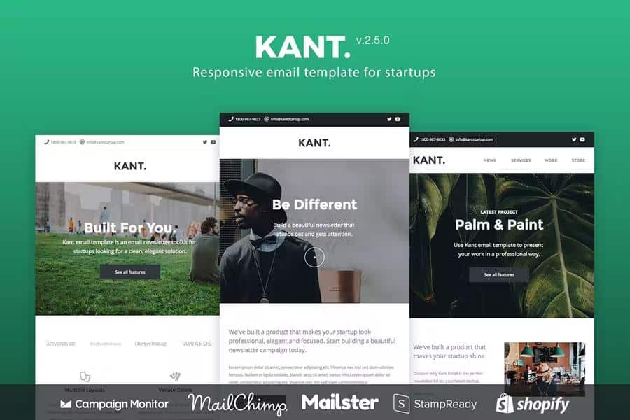 Kant - Responsive Email for Startups: 50+ Sections + MailChimp + Mailster + Shopify Notifications