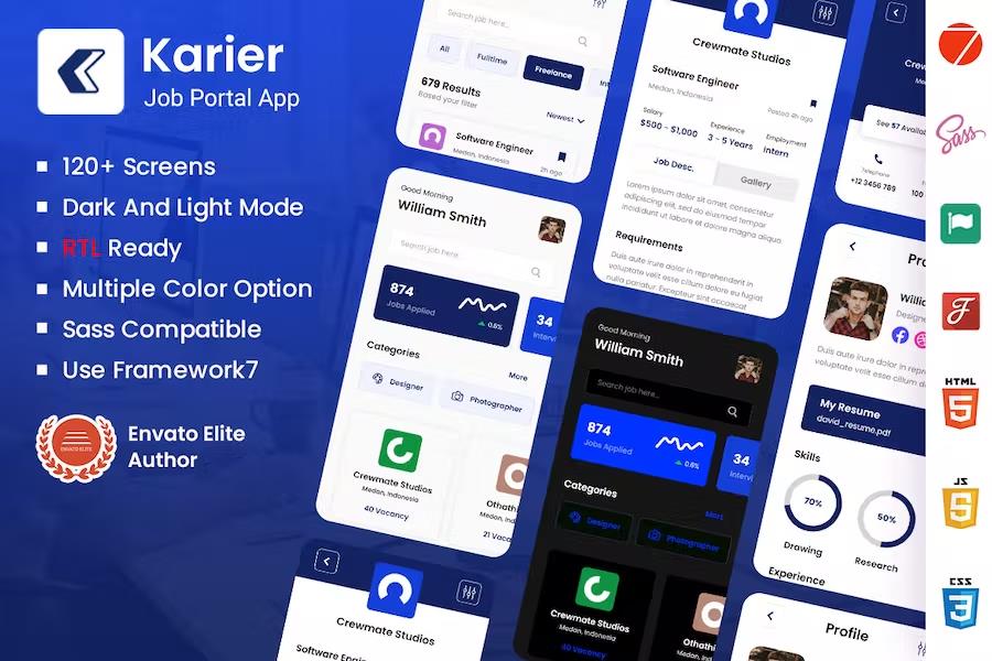 Karier - Job Portal Mobile App Framework7 PWA Template