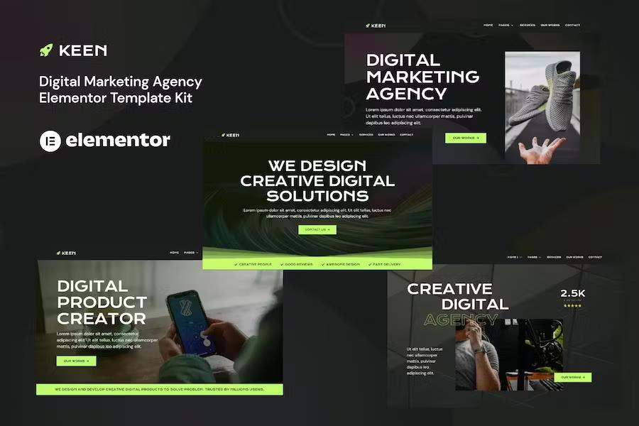 Preview image for Keen - Dark Digital Marketing Agency Elementor Template Kit