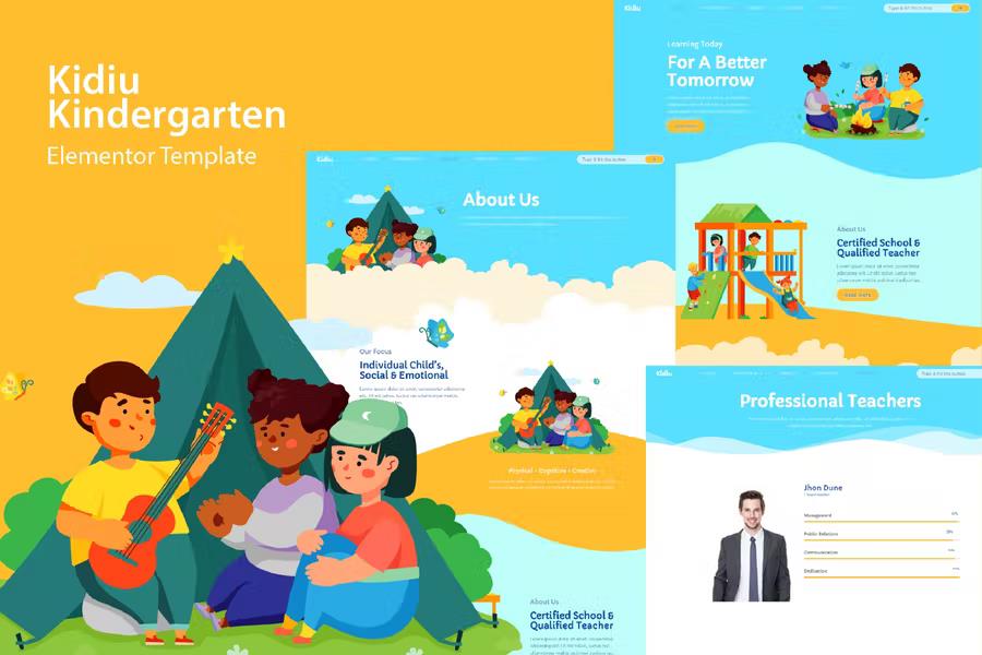 Preview image for Kidiu Kindergarten - Child Care Elementor Template Kit