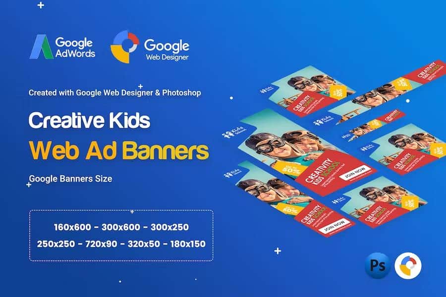 Kids Creative & School Banners Ad - GWD & PSD