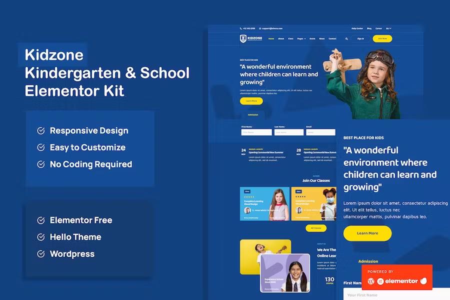 Product preview supplied for Kidzone - Kindergarten & School Elementor Template Kit