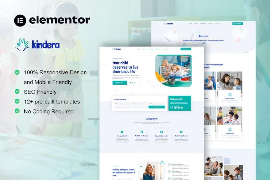Kindera - Child Therapist & Psychologist Service Elementor Template Kit product preview