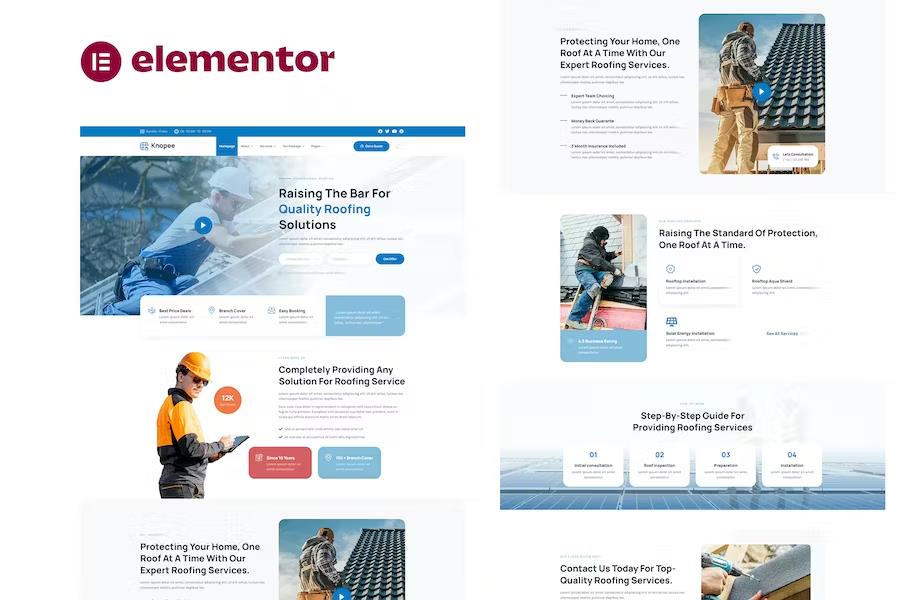 Knopee - Roofing & Canopy Services Elementor Template Kit product preview