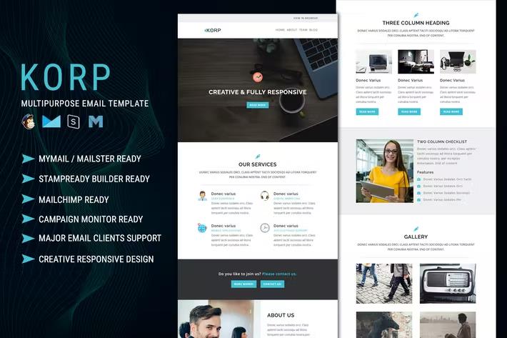 KORP - Multipurpose Responsive Email Template with Online StampReady & Mailchimp Builders