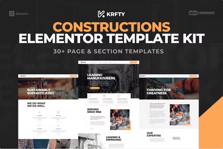KRAFTY - Construction & Industry Elementor Template Kit product preview