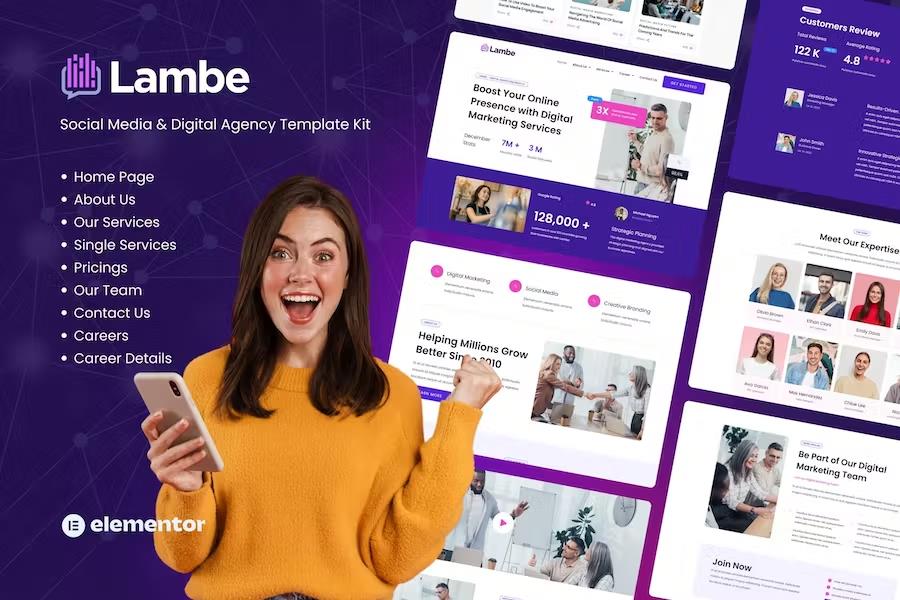 Product preview supplied for Lambe - Digital Marketing Agency Elementor Template Kits