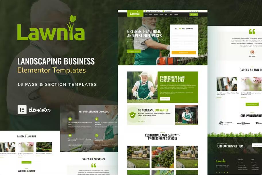 Lawnia - Gardener & Landscaping Business Elementor Template Kit