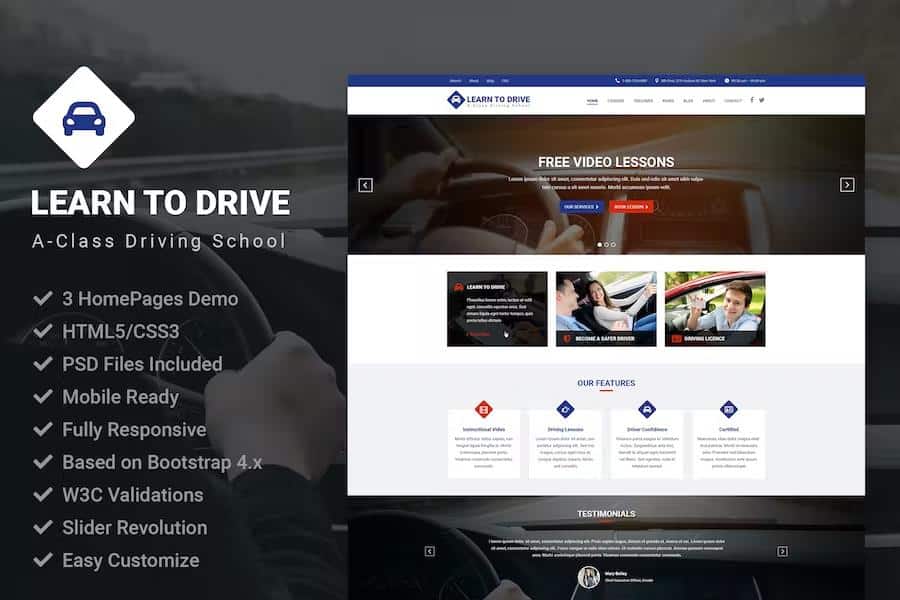 LearnToDrive - Driving School & Lessons HTML5 Template