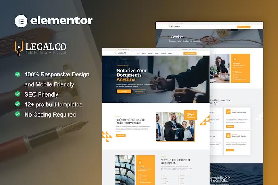 Product preview supplied for Legalco - Notary Public & Legal Services Elementor Pro Template Kit