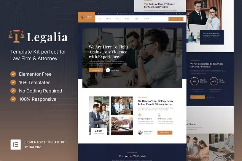 Product preview supplied for Legalia - Lawyer & Attorney Elementor Template Kit