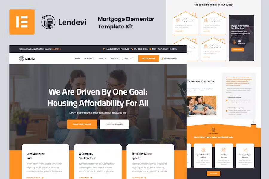 Product preview supplied for Lendevi - Mortgage Elementor Template Kit