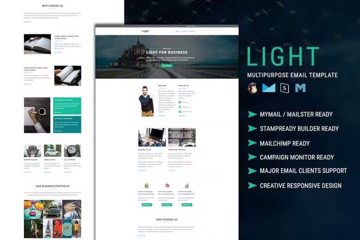 LIGHT - Multipurpose Responsive Email Template + Stampready Online Builder Access