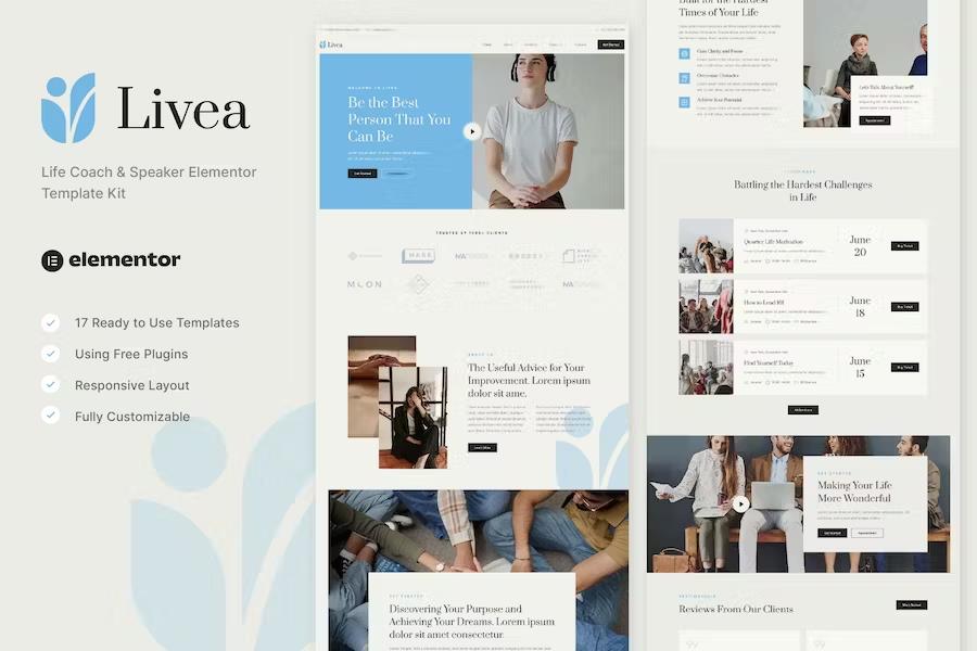 Livea - Life Coach & Speaker Elementor Template Kit product preview