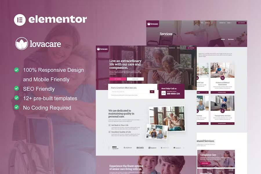 LovaCare - Senior Care Services Elementor Template Kit listing image