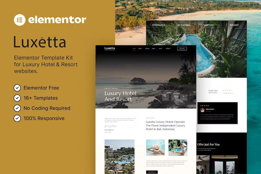 Product preview supplied for Luxetta – Luxury Hotel & Resort Elementor Template Kit