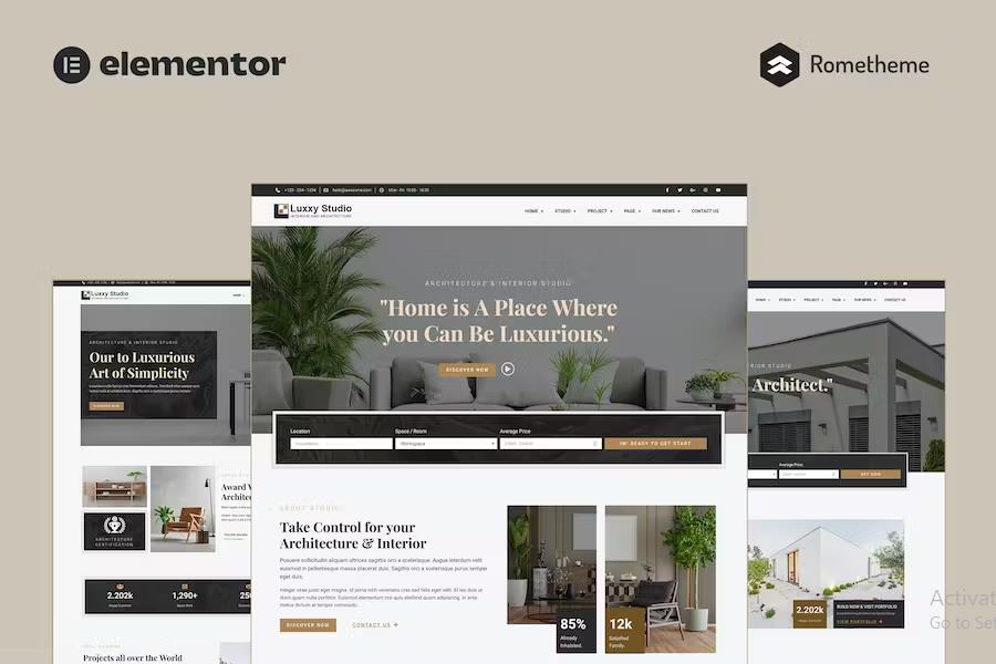 Product preview supplied for Luxxy - Luxurious Interior & Architecture Elementor Pro Full Site Template Kit