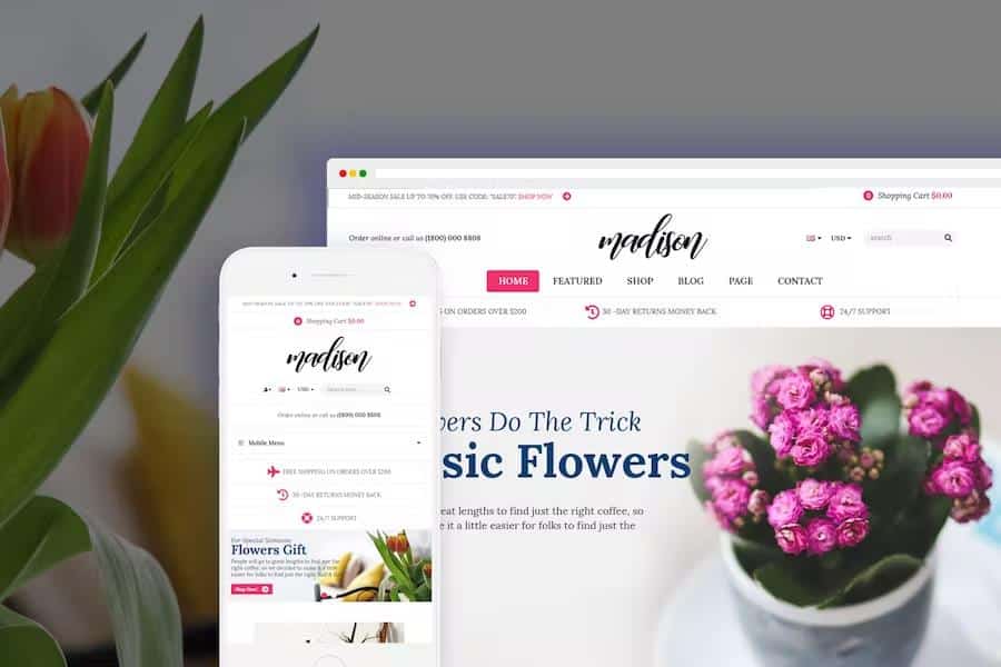 Madison - Flowers, Plant, Beauty, Gardening tools, Food store, Nursery Shopify Theme