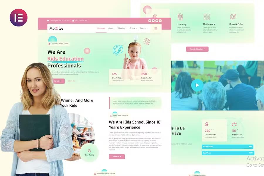 Mbolos - Kids School Profile & Promotion Elementor Template Kit product preview