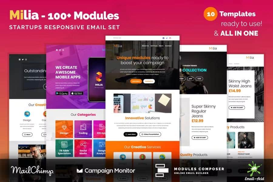 Milia - Responsive Email Set for Agencies, Startups & Creative Teams with Online Builder