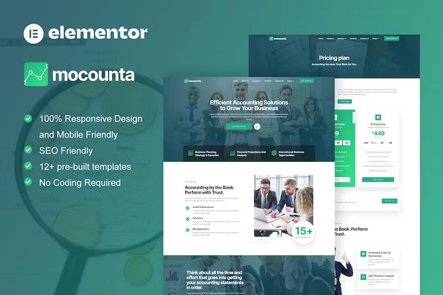 Product preview supplied for Mocounta - Accounting Firm Elementor Template Kit