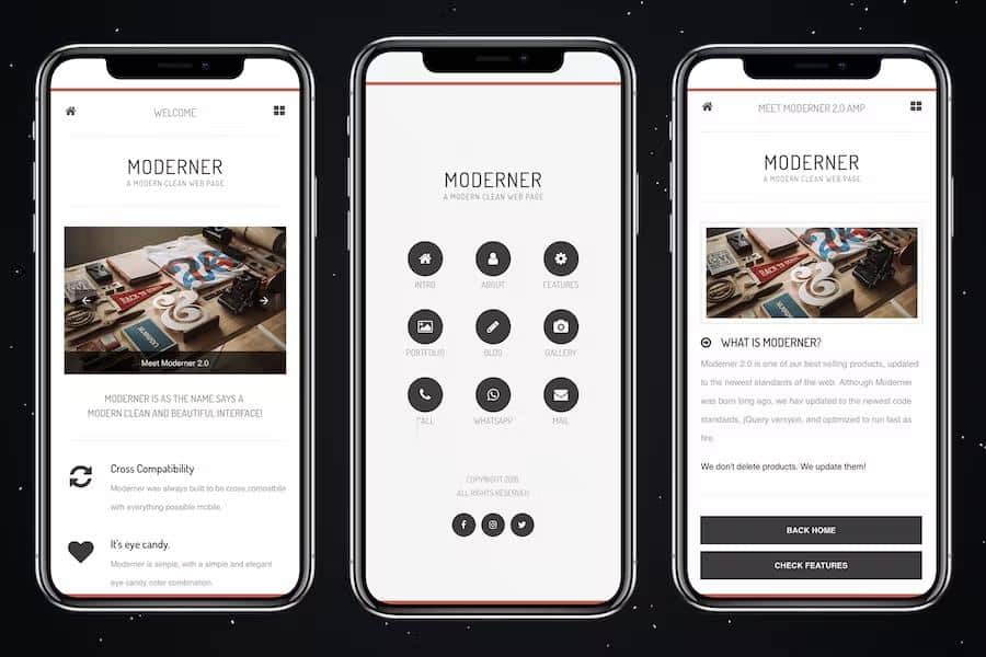 Product preview supplied for Moderner Mobile Template & Google AMP
