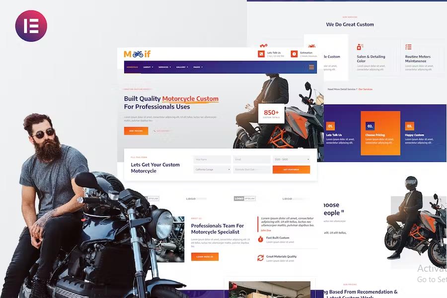 Product preview supplied for Modif - Custom Motorcycle Supermotard Elementor Template Kit