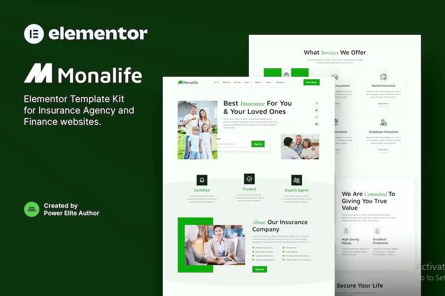 Product preview supplied for Monalife – Insurance Agency & Finance Elementor Template Kit