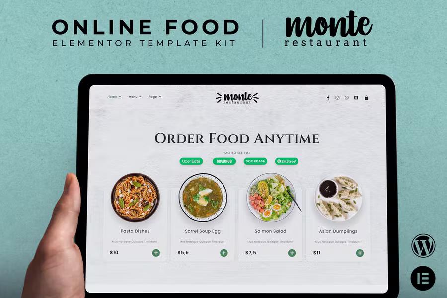 Product preview supplied for Monte - Online Food Elementor Template Kit