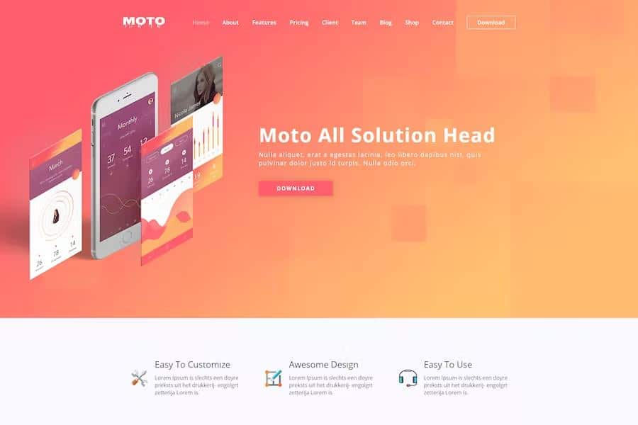 Moto - App Landing Page WordPress Theme