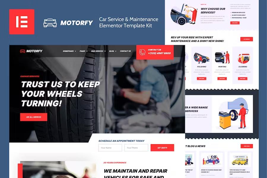 Motorfy - Car Service & Maintenance Elementor Template Kit listing image