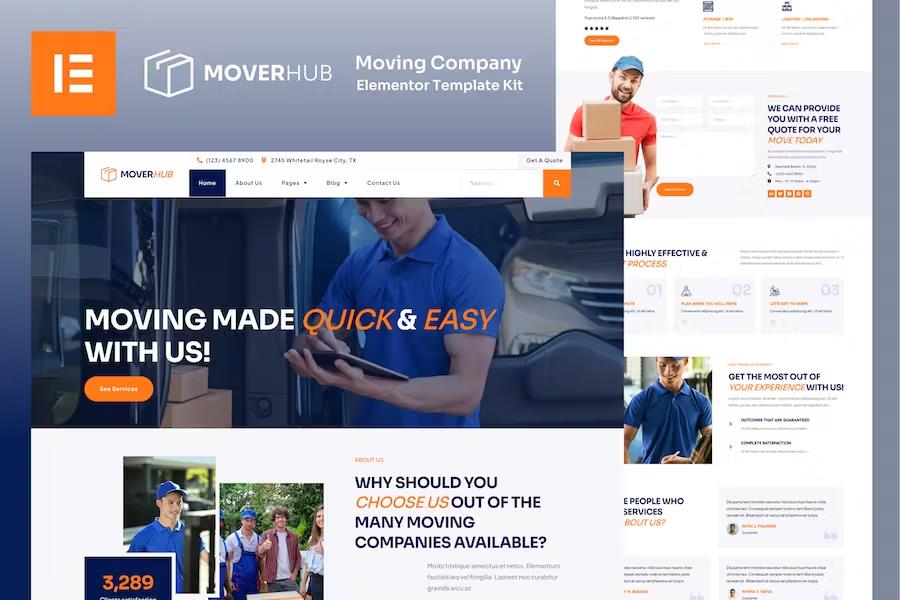 Moverhub - Moving Company Elementor Template Kit listing image