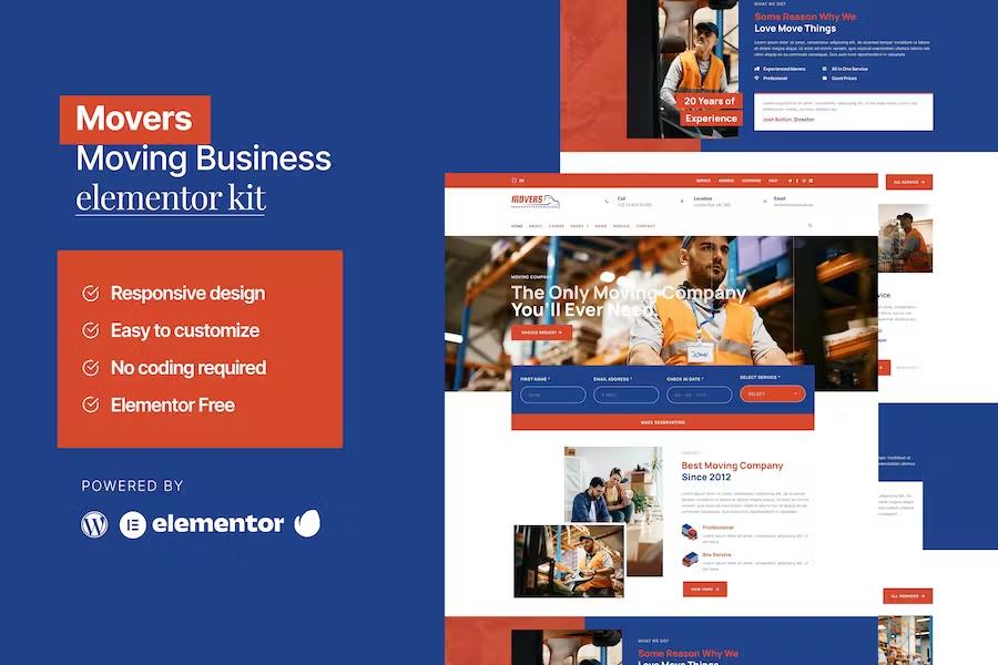 Movers - Moving Company Website Elementor Template Kit product preview