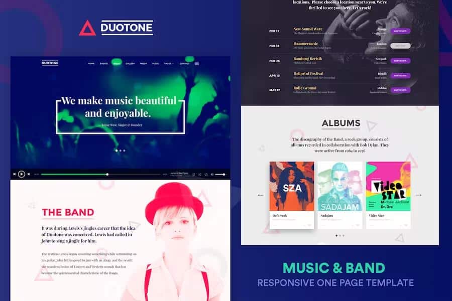 Music & Band Responsive Website Template - Duotone
