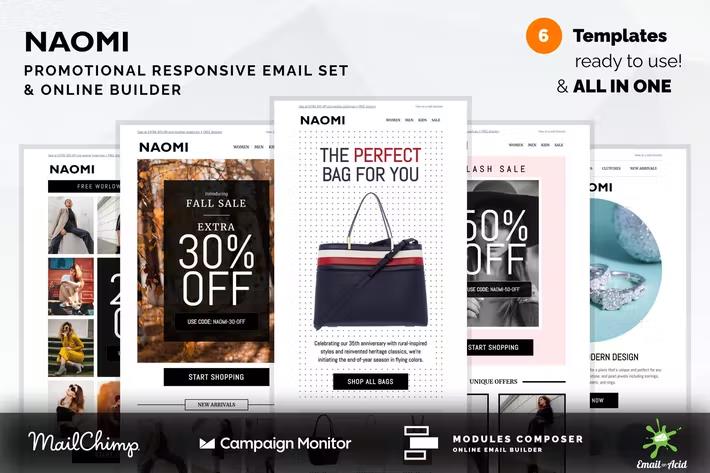 Naomi - Promotional Email Templates Set with Online Builder listing image