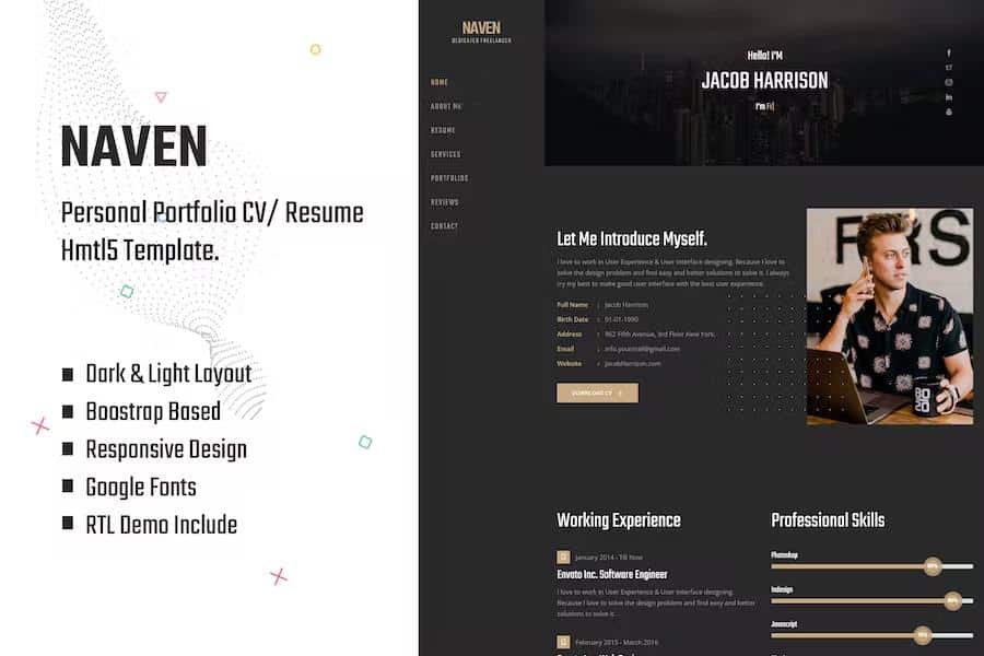 Naven - Resume   CV   vCard Portfolio Template