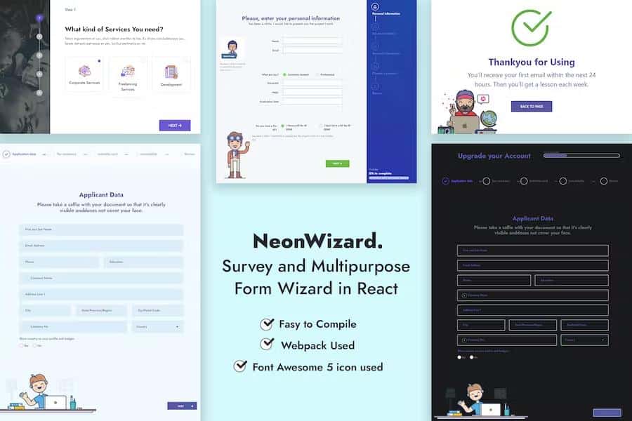 NeonWizard - React JS Questionnaire Multistep Form Wizard React JS