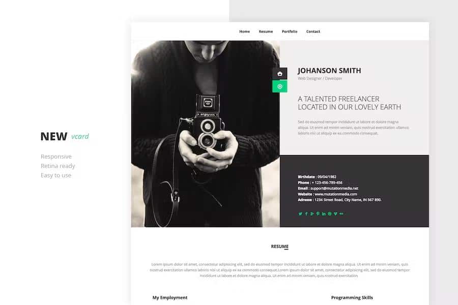 Preview image for NEW Html Vcard Template