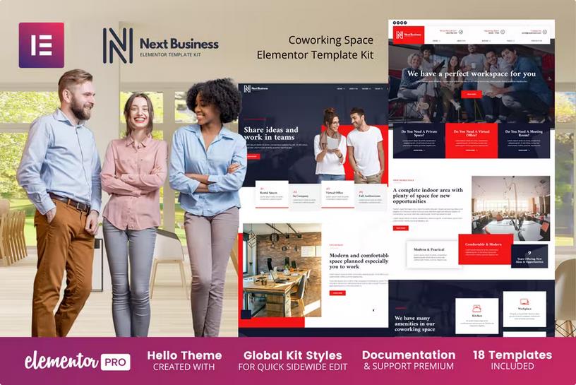 Product preview supplied for Next Business - Coworking Space Elementor Template Kit