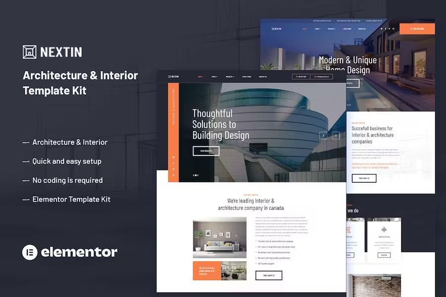 Preview image for Nextin - Architecture & Interior Elementor Template Kit