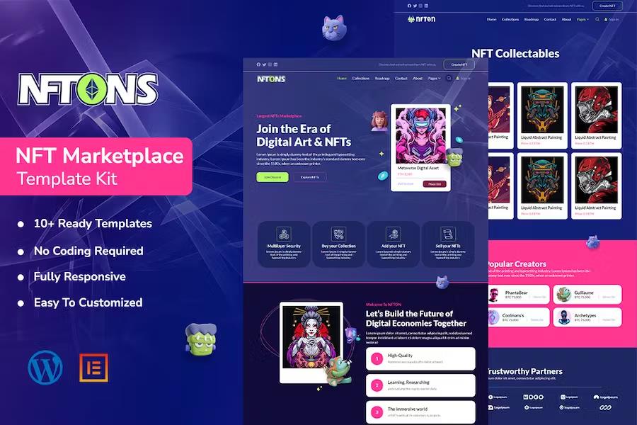 NFTONS - NFT Service & Crypto Currency Elementor Template Kit product preview